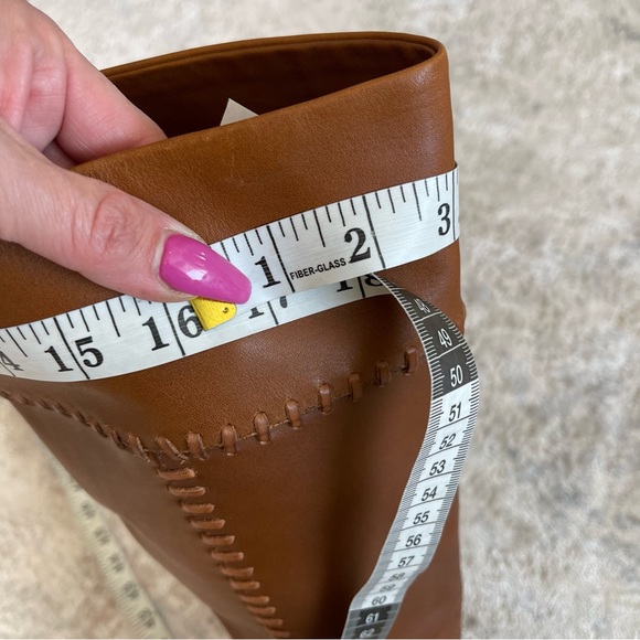 Joie Tall Leather Cognac Exposed Stitch Block Heel Boots - Picture 8 of 12